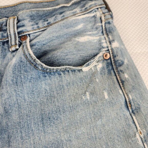 Levi's 501 Button Fly Cut Off Jean Shorts Mens 31 Blue Denim Upcycled Destroyed - Picture 11 of 11